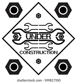 Under construction black icon.
Poster informing about technical works on a certain area of human activity.