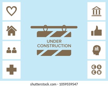 Under Construction Board Icon With Bonus Icons. Eps-10.