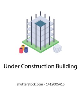 
Under construction building in isometric design 
