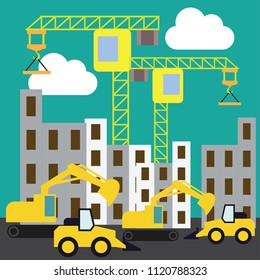 under construction building site. vector illustration