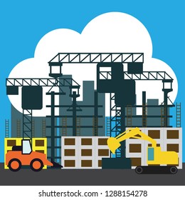 under construction building site. vector illustration