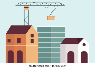 
Under construction Building work process with construction machines. Vector illustration