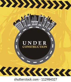 under construction with buildings over yellow background. vector