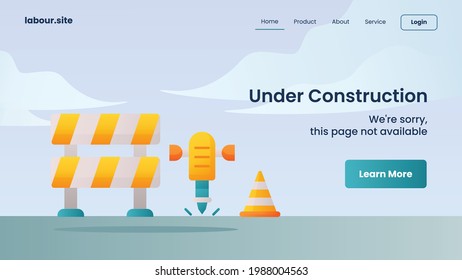 under construction campaign for web website home homepage landing page banner template with color cartoon flat style