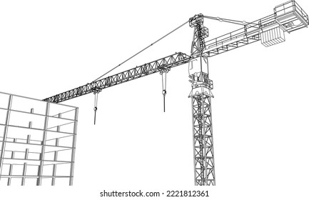 under construction civil engineering tower crane and frame structure 3D illustration