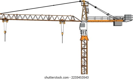 under construction civil engineering tower crane 3D illustration colour vector eps10