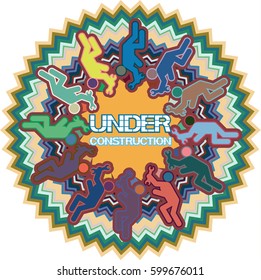 Under construction color icon.
Poster informing about technical works on a certain area of human activity.