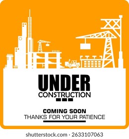 Em construção, em breve, obrigado por sua paciência, poster vetor