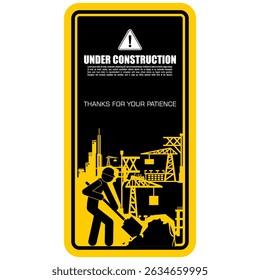 Em construção, em breve, obrigado por sua paciência, poster vetor