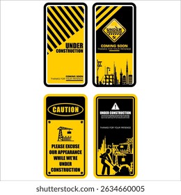 Em construção, em breve, obrigado por sua paciência, poster vetor