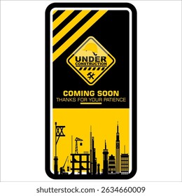Em construção, em breve, obrigado por sua paciência, poster vetor