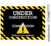 Under Construction, coming soon, yellow sign vector