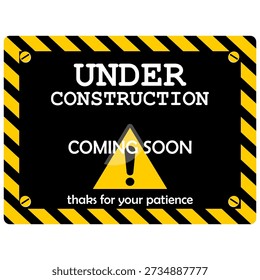 Under Construction, coming soon, yellow sign vector