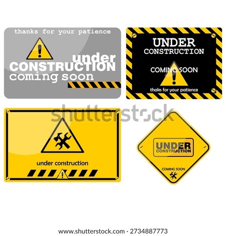 Under Construction, coming soon, yellow sign vector