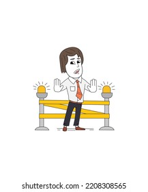Under Construction Concept with Corporate man character hold stop sign. flat design vector illustration. 