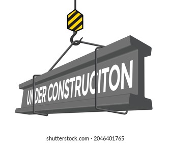 under construction concept, crane hook, steel beam, vector illustration