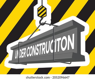 under construction concept, crane hook, steel beam, vector illustration