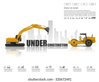 Under construction concept with construction machines,vector