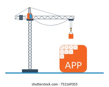 Under construction concept for mobile application. Application development building process. 