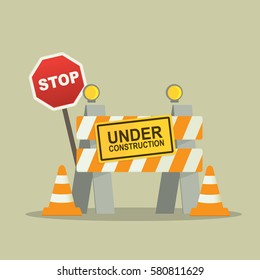 Under Construction Concept with stop sign. flat design vector illustration