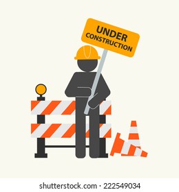 Under construction concept, vector illustration. Construction icons, site, worker 