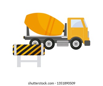 under construction concrete truck with signaling