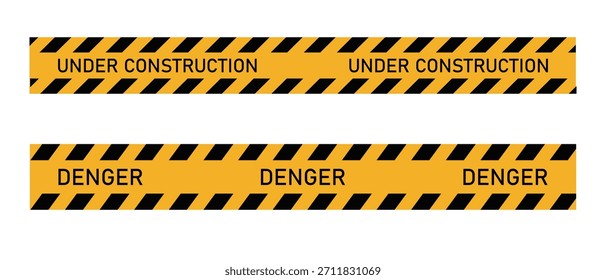 En construcción y peligro cinta amarilla sin costuras. Barrera de advertencia de precaución.
