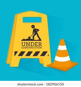 Under construction design over blue background, vector illustration