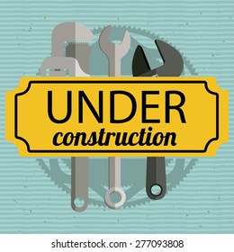 Under construction design over blue background, vector illustration