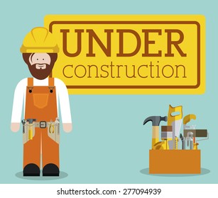 Under construction design over blue background, vector illustration