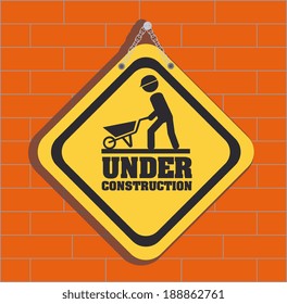 Under construction design over orange background, vector illustration