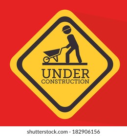 Under construction design over red background, vector illustration