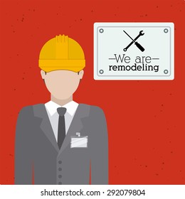 Under construction design over red background, vector illustration