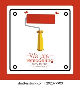 Under construction design over red background, vector illustration