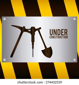 Under construction design over striped background, vector illustration
