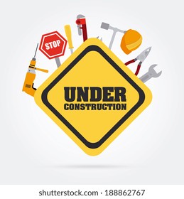 Under construction design over yellow background, vector illustration