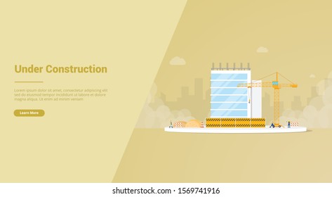 under construction development with unfinished building for website template or landing homepage - vector