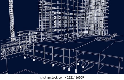 under construction engineering architecture frame structures 3D line sketch blueprint