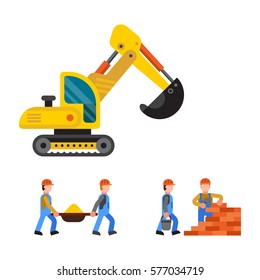 Under construction excavator technic vector illustration