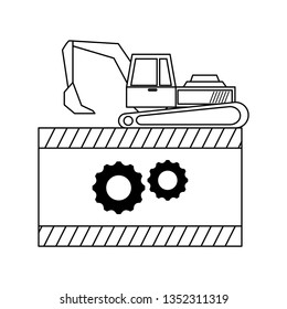 under construction excavator vehicle with signaling