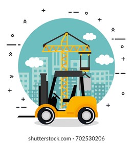 under construction forklift truck vehicle city background