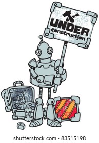 under construction. funny robot with plate