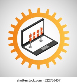 under construction gear laptop barrier vector illustration eps 10