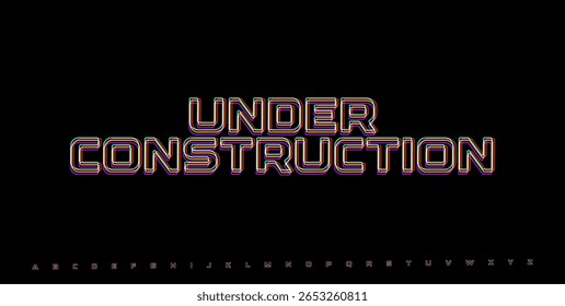 UNDER CONSTRUCTION glitch alert. RGB cyberpunk-style phrase for web update, tech development, or temporary UI notice. Vector illustration.