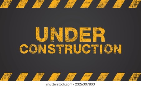 under construction,  grunge yellow and black diagonal stripes on background, Vector illustration.