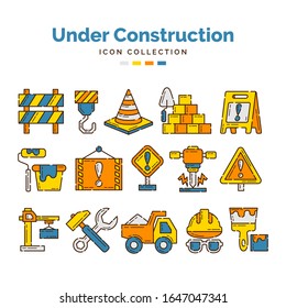 Under construction icon collection with line design style