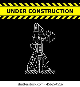 Under Construction Icon. Worker drills logo. Isolated white sign black background. Vector illustration. Usable for web, infographic and print