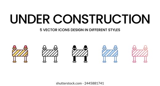 Iconos de la construcción bajo conjunto en ilustración de stock de Vector de estilo diferente