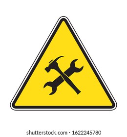 Under construction icon.Under Construction Triangle Sign on yellow background drawing by illustration