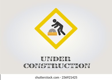Under construction illustration, big saw blade over color background